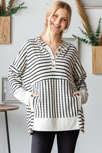 Cream & Black Mixed Stripes Hoodie