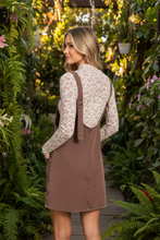 Load image into Gallery viewer, Mahogany Overall Dress + Floral Mesh Top - outdoor back over shoulder