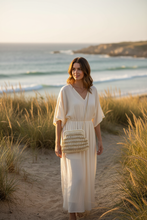 Load image into Gallery viewer, Ivory Raffia Bag on Model — Delicate Chain
