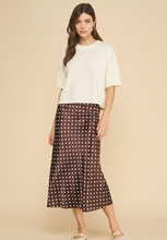 Load image into Gallery viewer, Brown &amp; Cream Polka Dot Midi Skirt