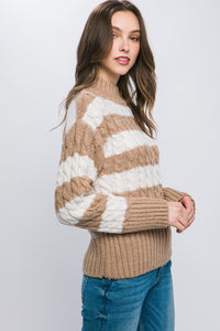 Khaki & Cream Mock Neck Sweater