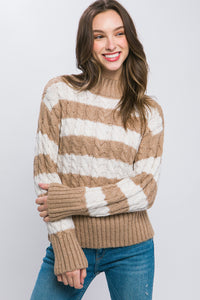 Khaki & Cream Mock Neck Sweater