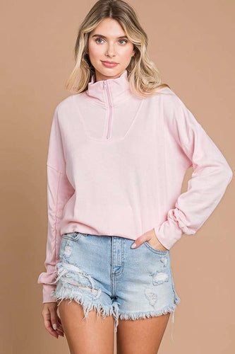 Cream Pink High Neck Sweatshirt
