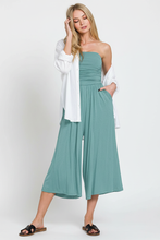 Load image into Gallery viewer, Lightweight Linen Blend Top styled with Dusty Jade Strapless Tube Top Cropped Jumpsuit