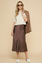 Load image into Gallery viewer, Brown &amp; Cream Polka Dot Midi Skirt