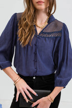 Load image into Gallery viewer, Navy &amp; Lace Blouse