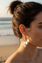 Load image into Gallery viewer, Pearl Petal Charm Hoop Earrings