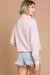 Cream Pink High Neck Sweatshirt