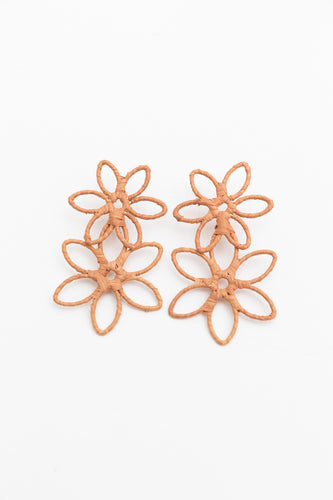 Double Raffia Flower Drop Earrings