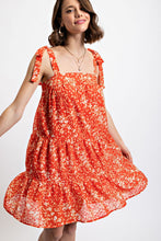 Load image into Gallery viewer, Patterned Tie Shoulder Tiered Dress