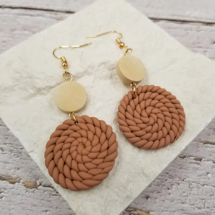 Wood & Clay Drop Earrings