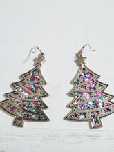 Load image into Gallery viewer, Gold &amp; Glitter Christmas Tree Dangle Earrings
