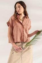 Load image into Gallery viewer, Collared Raw Edge Washed Sienna Top