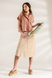 Collared Raw Edge Washed Sienna Top