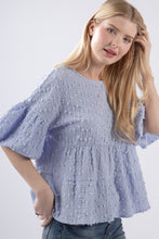 Load image into Gallery viewer, Crinkle Pom Pom Puff Sleeve Babydoll Top
