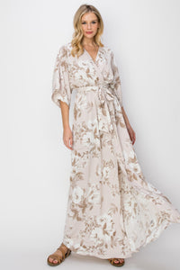 Taupe Floral Print Maxi Dress