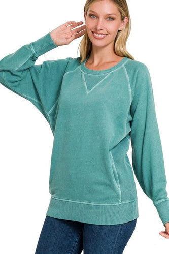 Teal Pigment Dyed French Terry Pullover