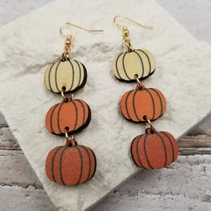 Wooden Pumpkin Drop Earrings