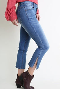 Umgee Stonewashed Split Seam Flare Jeans