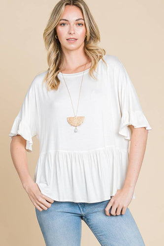 Boat Neck Tiered Ruffle Sleeve Top