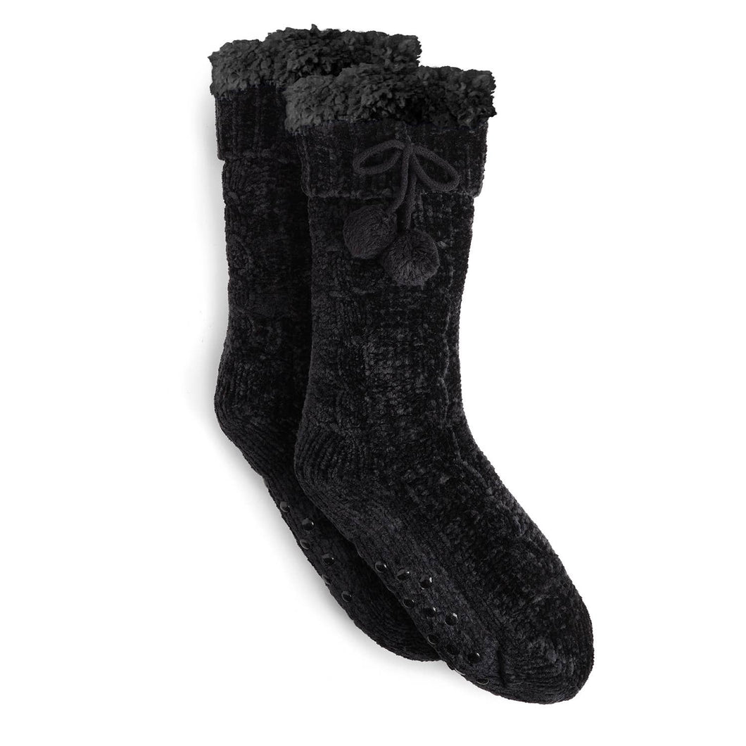 Chenille Slipper Socks: Black